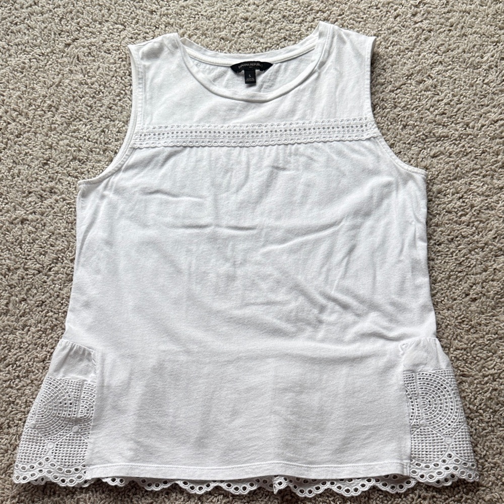 White Sleeveless Lace Trim Top